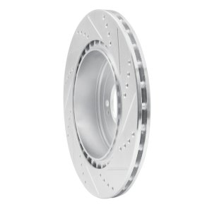 Mitsubishi Lancer Brake Rotor (1) - Rear Left - R1 Concepts - Drilled & Slotted - Silver - `08-`15